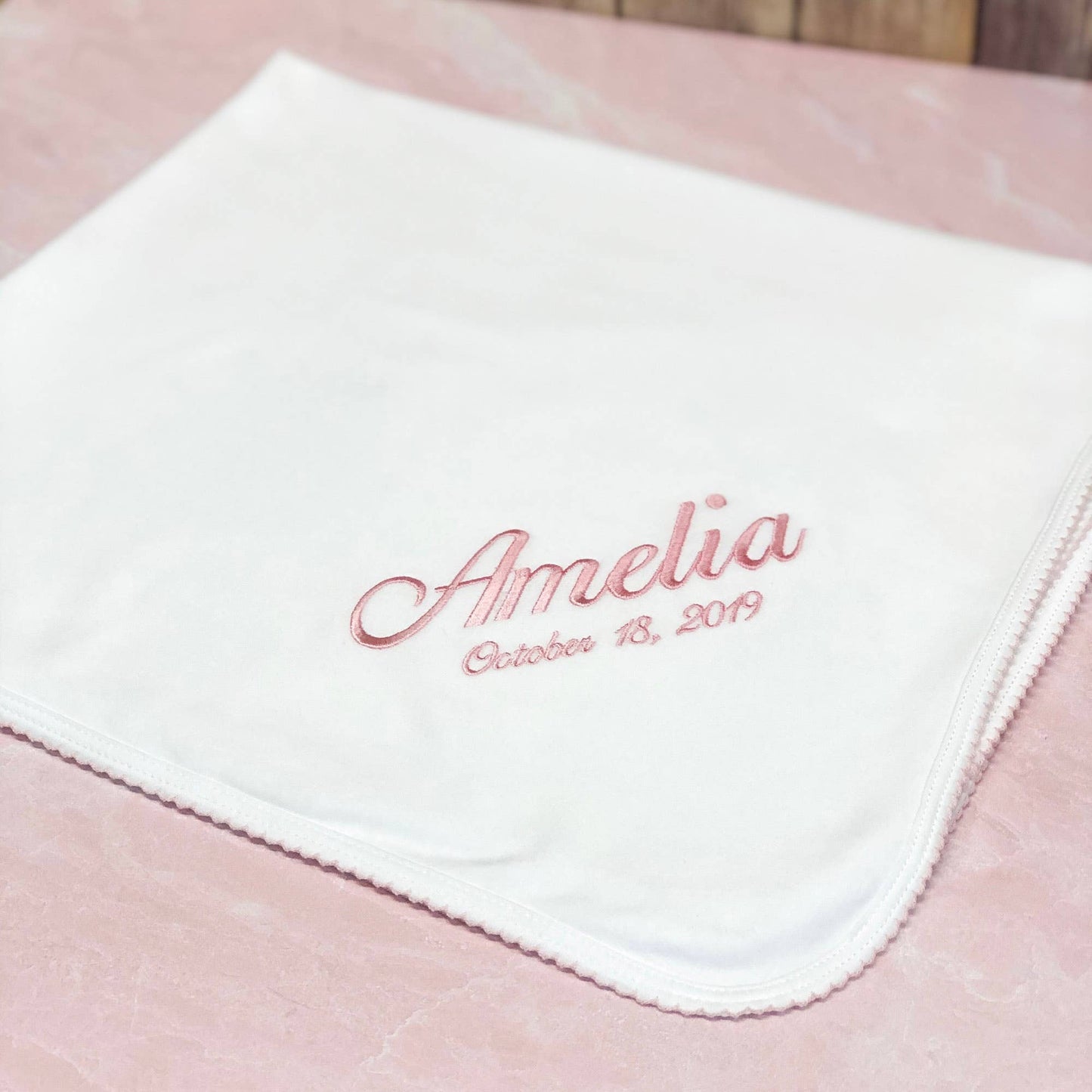 Marcela Pima Cotton Baby Blanket: White w/Pink - Persnickety Shop