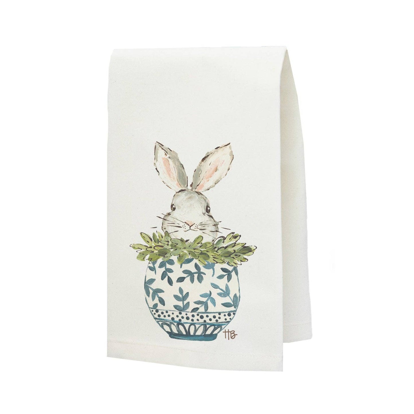 Spring Easter "Bunny Chinoiserie Pot" Tea Towel: Standard / Tea Towel