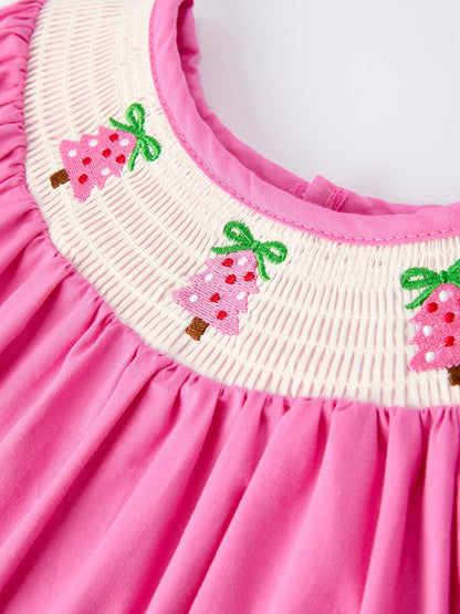 Christmas Pink Christmas Smocked Embroidery Tree Baby Girls Dress: 4 - Persnickety Shop