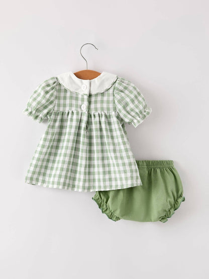 Fall Halloween & Thanksgiving Applique Plaid Girls Bloomers Romper Set: 12M