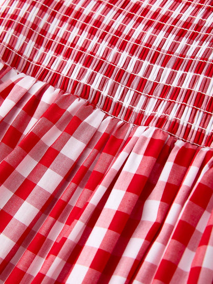 Summer Plaid Smocked Ruffle Girl Dress Sibling Outfits: 4 - Persnickety Shop