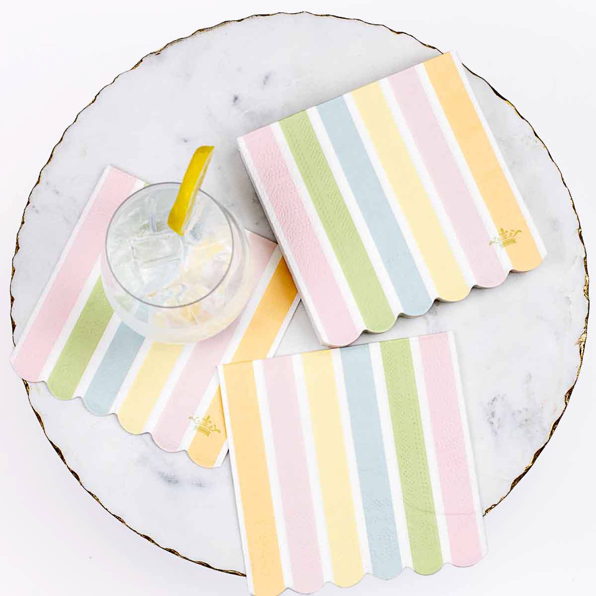 Candy Stripe Scalloped Cocktail Napkins   Multi   5"