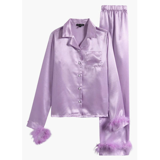 Tween Faux Fur Trim Satin Pajamas: Purple / S / Tweens - Persnickety Shop
