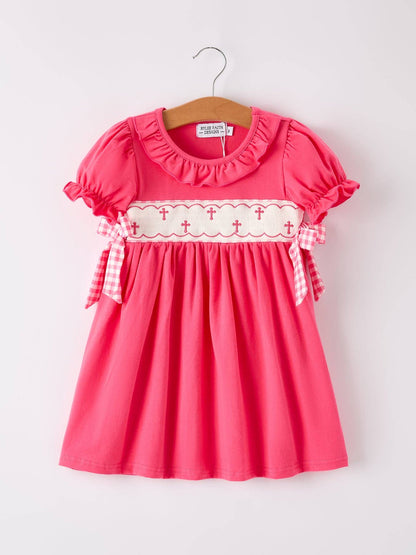 Hot Pink Smocked Church Christ Bishop Christening Dress: 2 - Persnickety Shop