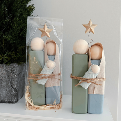 Simple Wooden Nativity Set | Hand-painted | Gift Wrapped: Gray & White - Persnickety Shop