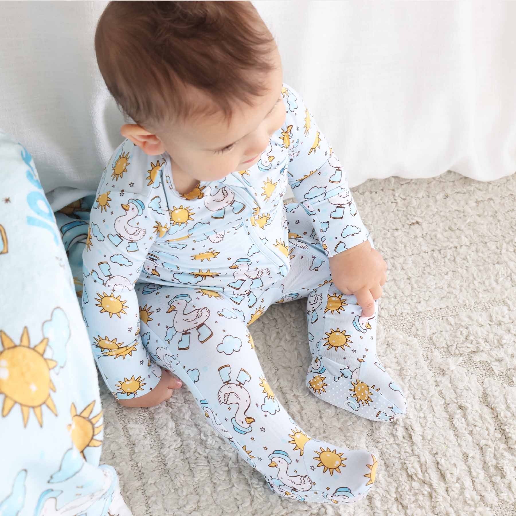 Silly Goose Zipper Footie | Blue: Silly Goose Blue / Newborn - Persnickety Shop