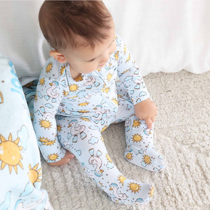 Silly Goose Zipper Footie | Blue: Silly Goose Blue / Newborn - Persnickety Shop