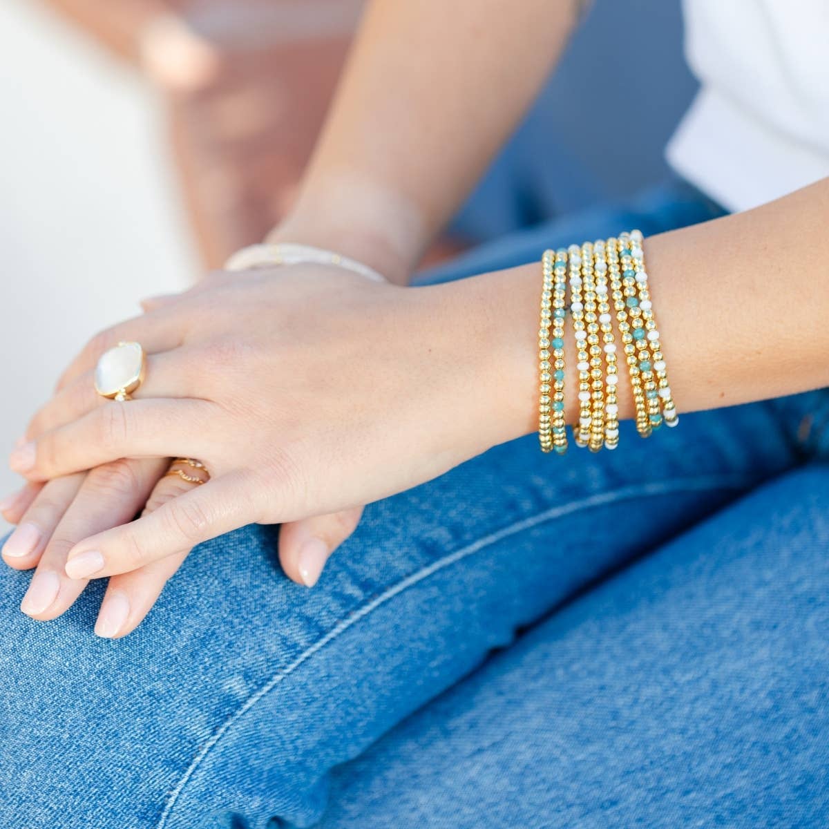 4mm Bead & Crystal Stretch Bracelets: Darks