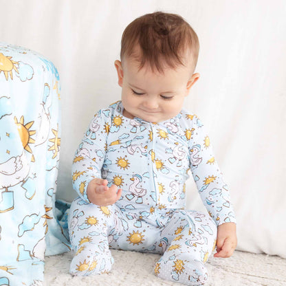 Silly Goose Zipper Footie | Blue: Silly Goose Blue / Newborn - Persnickety Shop