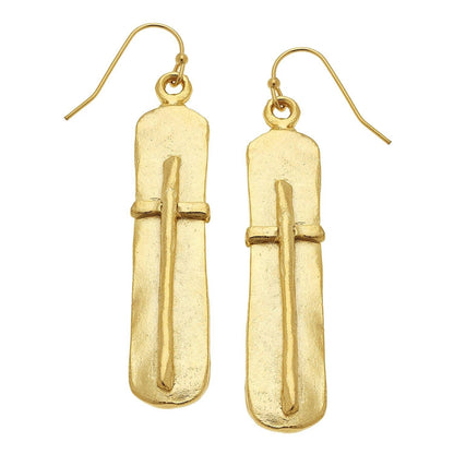 Bar Cross Earrings: Gold
