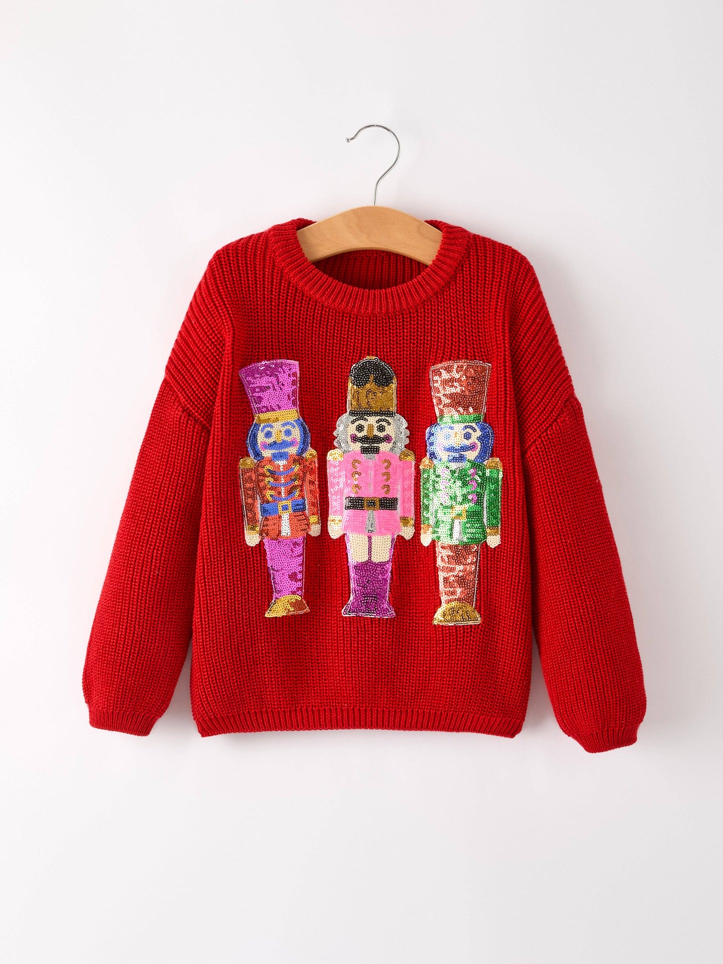Red Christmas Girls Nutcracker Sequins Pullover Sweater: 6 - Persnickety Shop