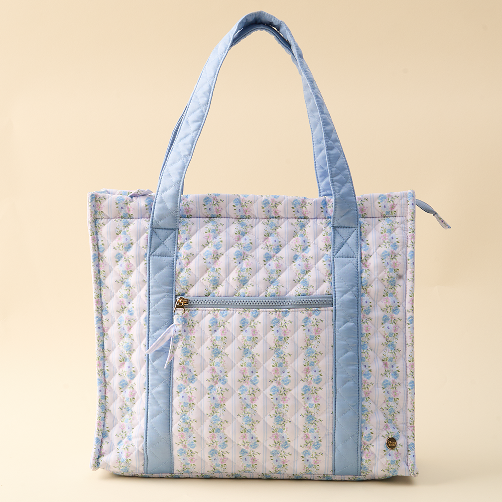 The Everyday Quilted Tote Bag-Petal Parade Blue