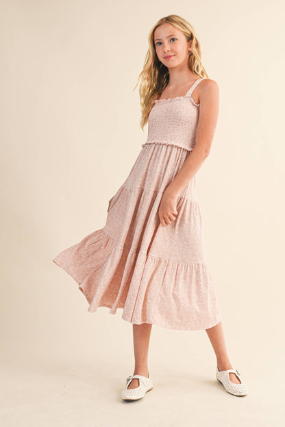TWEEN GIRLS KIDS SMOCKED TIERED MIDI DRESS (7-12): 7 - Persnickety Shop
