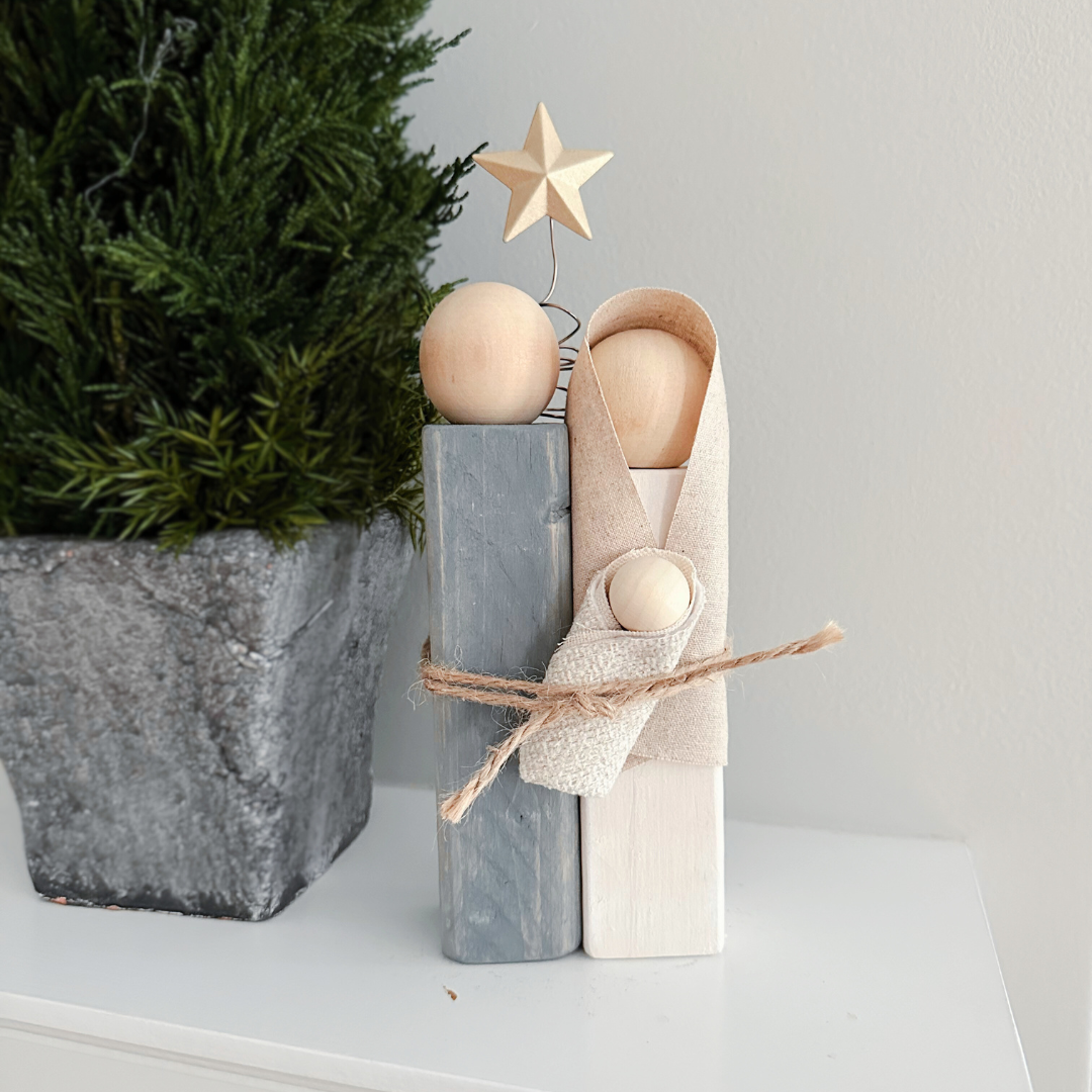 Simple Wooden Nativity Set | Hand-painted | Gift Wrapped: Gray & White - Persnickety Shop