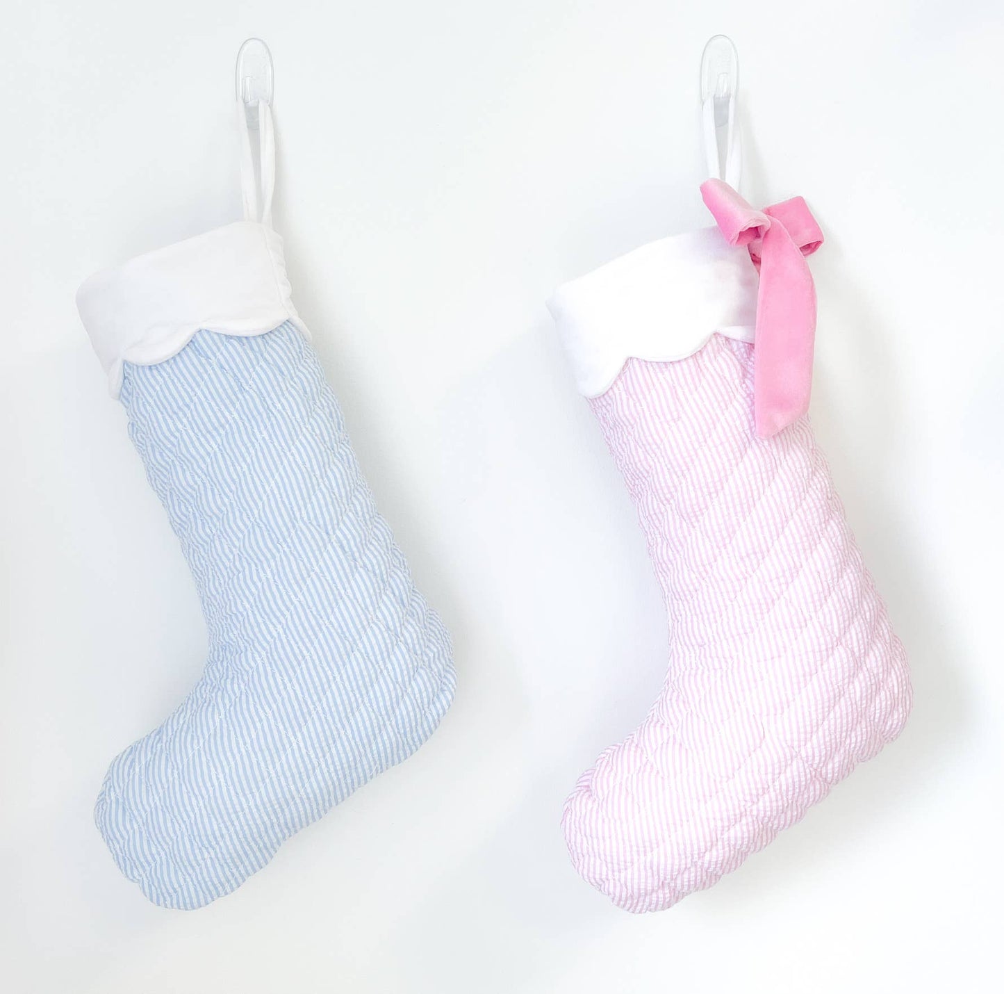 Blue Quilted Seersucker Scalloped Stocking - Persnickety Shop
