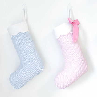 Blue Quilted Seersucker Scalloped Stocking - Persnickety Shop