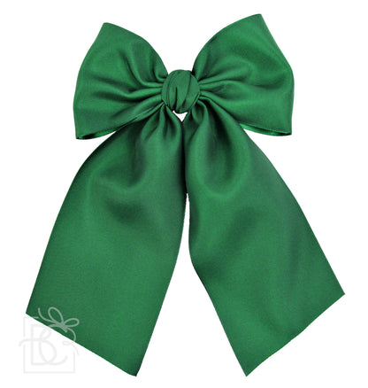 OPAQUE SATIN BOW W/ EURO KNOT & TAILS ON ALLIGATOR CLIPS: Antique White / 4.5" Large - Persnickety Shop
