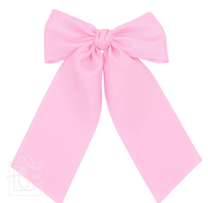 OPAQUE SATIN BOW W/ EURO KNOT & TAILS ON ALLIGATOR CLIPS: Powder Pink / 4.5" Large - Persnickety Shop
