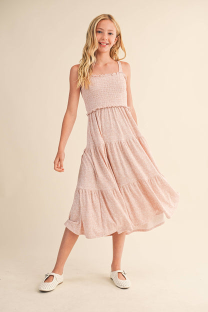 TWEEN GIRLS KIDS SMOCKED TIERED MIDI DRESS (7-12): 7 - Persnickety Shop