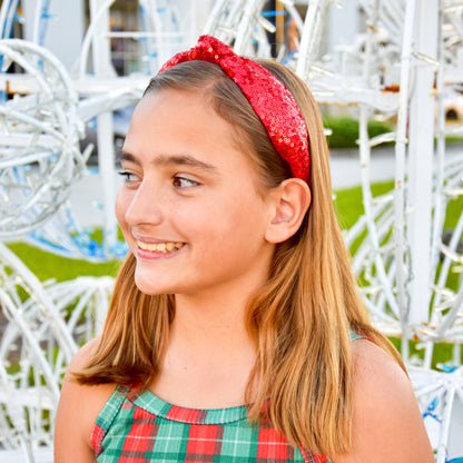 Sequin Knot Headband Red