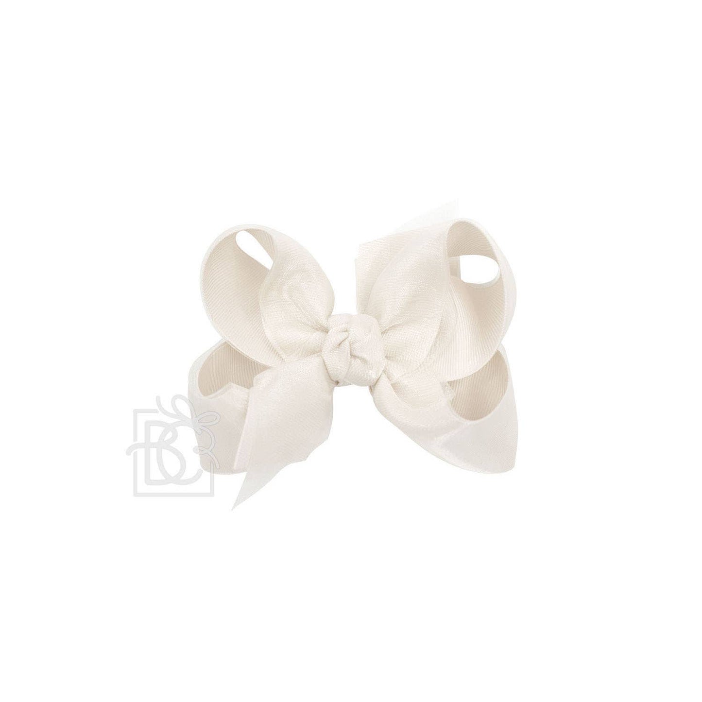 LAYERED ORGANZA/GROSGRAIN BOW ON CLIP: 5.5" Huge - 2.25" Ribbons on Alligator Clip / WHITE