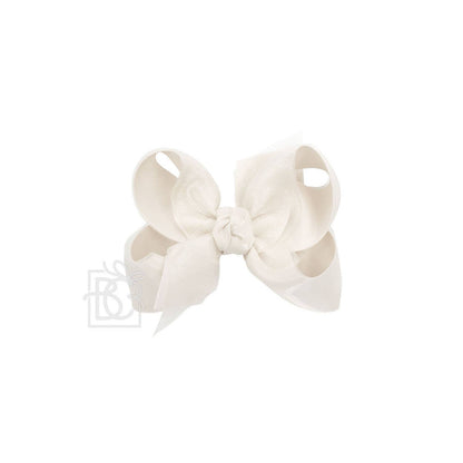 LAYERED ORGANZA/GROSGRAIN BOW ON CLIP: 5.5" Huge - 2.25" Ribbons on Alligator Clip / WHITE