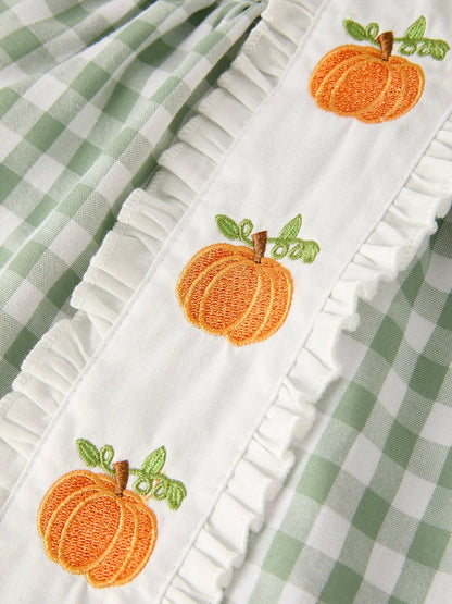 Fall Halloween & Thanksgiving Applique Plaid Girls Bloomers Romper Set: 3M