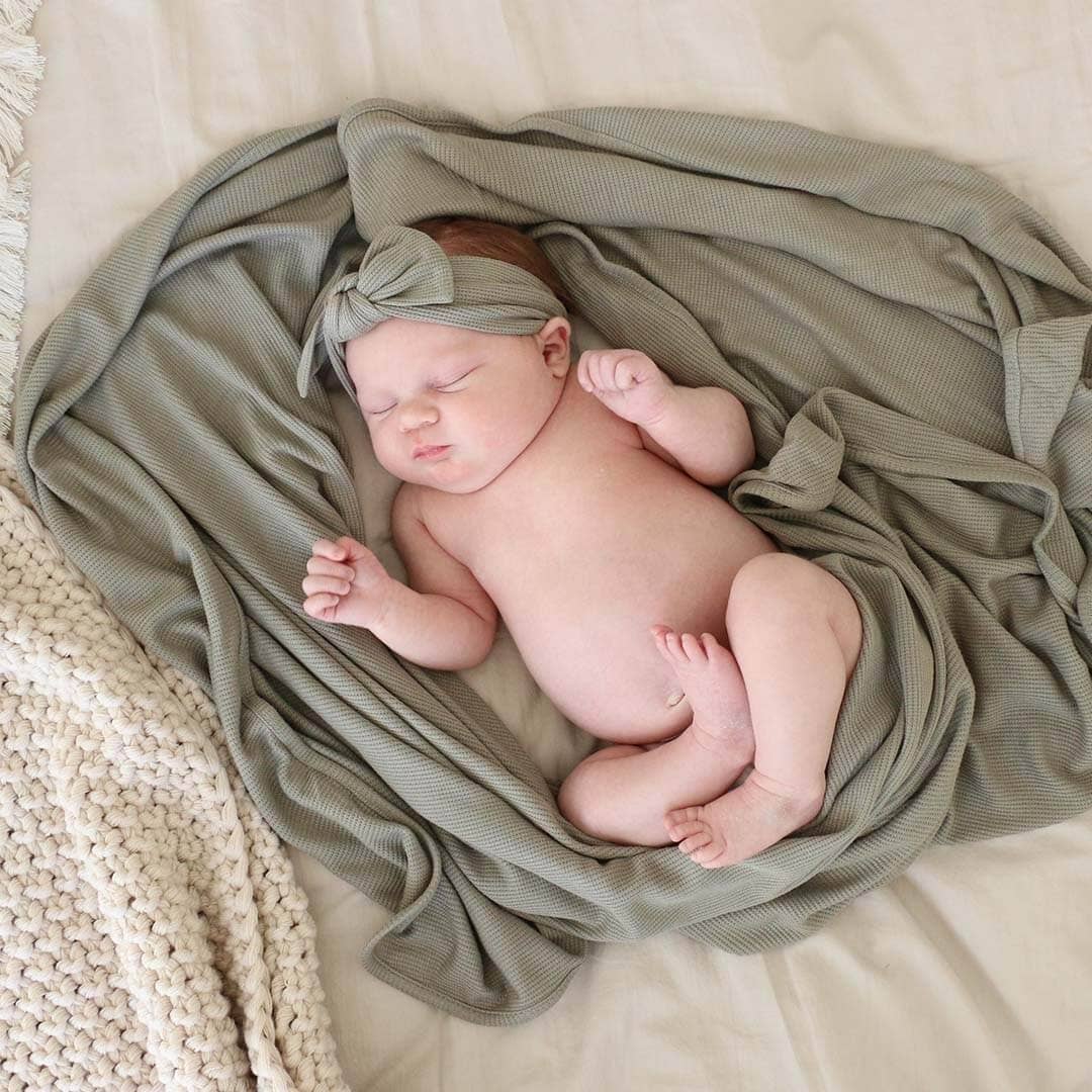 All Bamboo Waffle Swaddle Blankets: Eucalyptus - Persnickety Shop