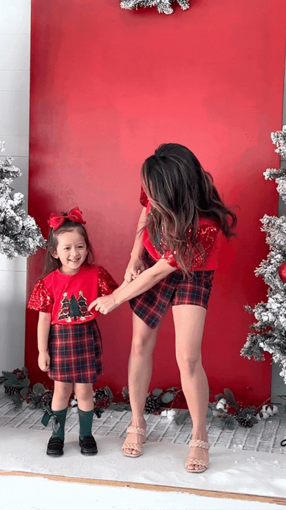 Kids' Festive Forest on Princess Top, Red - Persnickety Shop