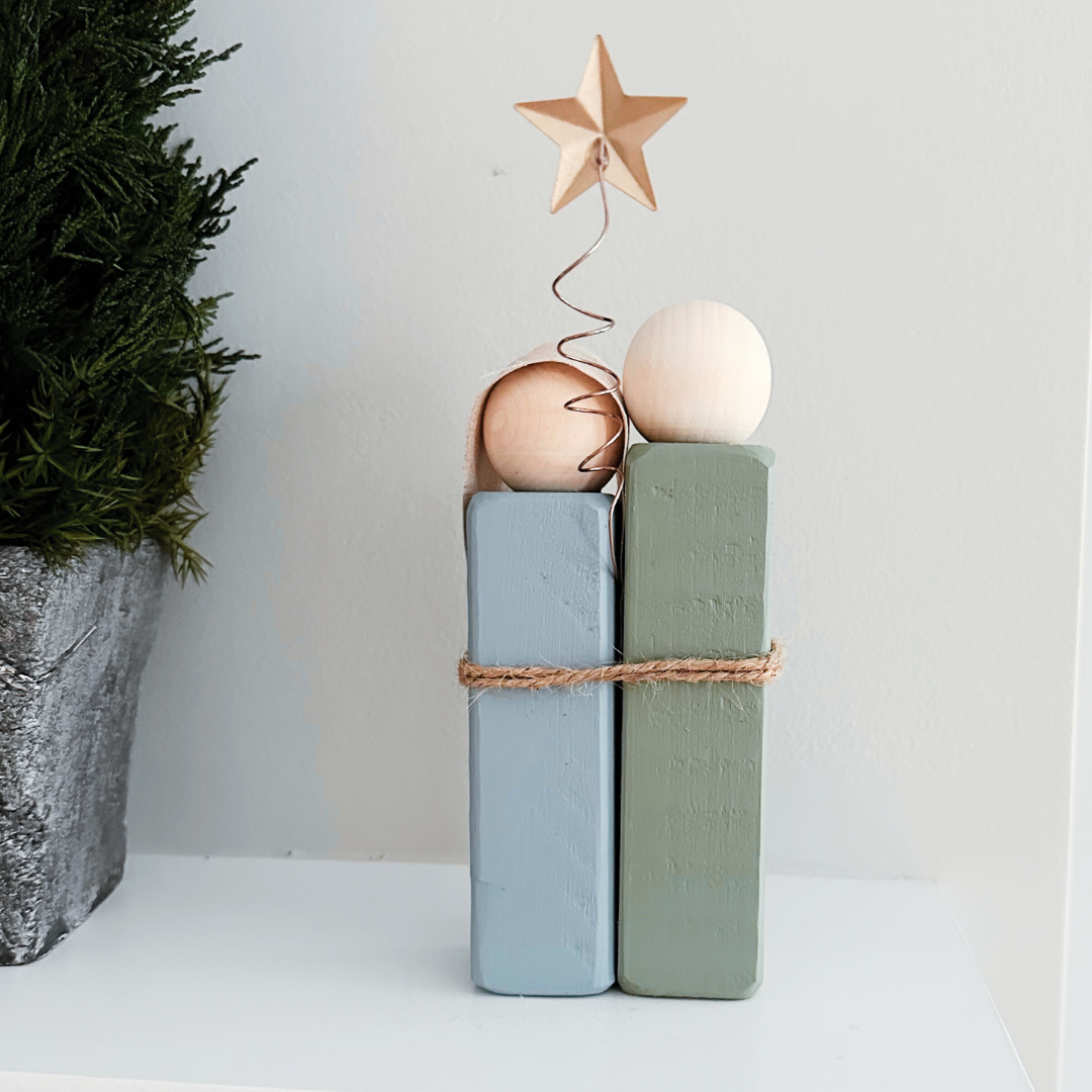 Simple Wooden Nativity Set | Hand-painted | Gift Wrapped: Gray & White - Persnickety Shop