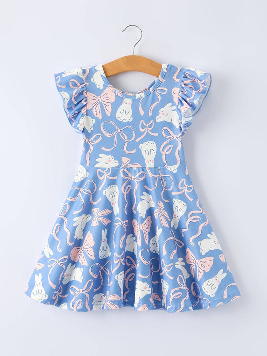 Easter Bunny Bow Pastel Girls Ruffle Hem Dress: 2 - Persnickety Shop