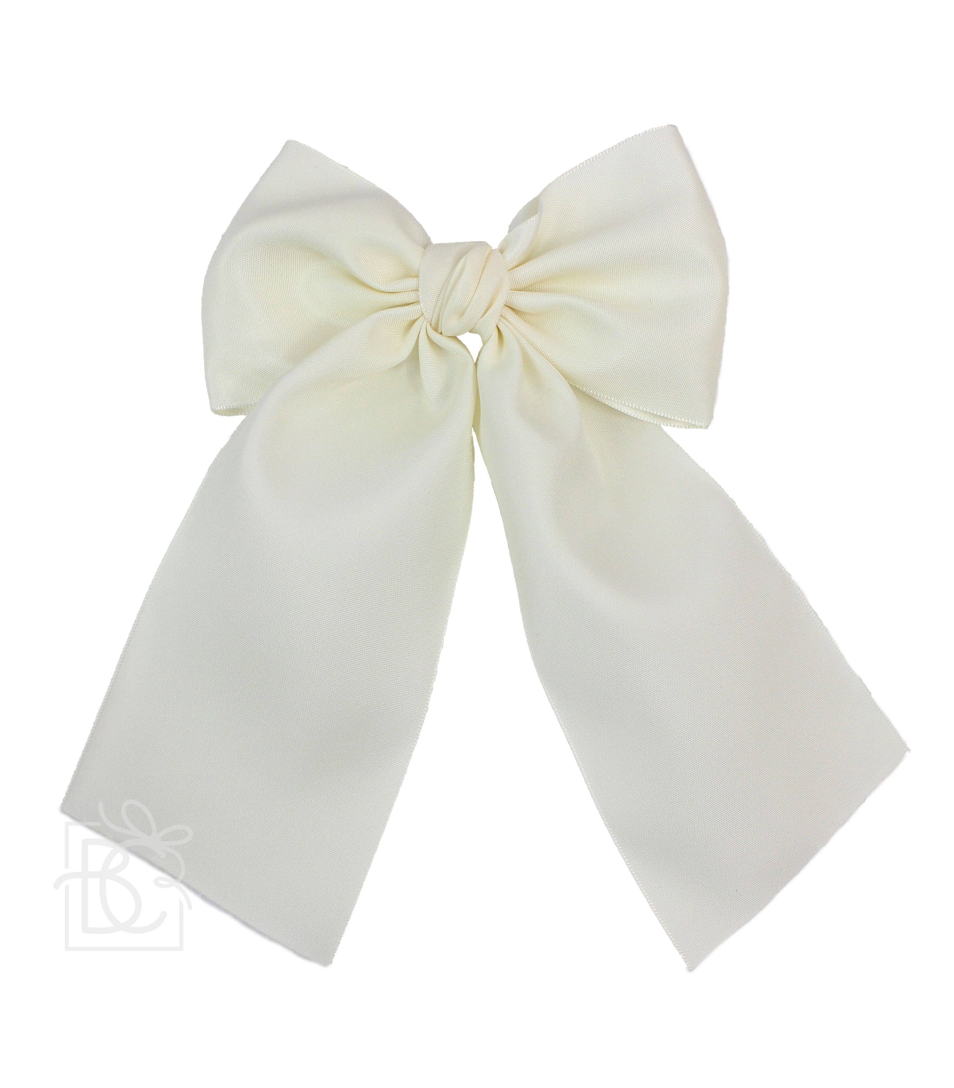 OPAQUE SATIN BOW W/ EURO KNOT & TAILS ON ALLIGATOR CLIPS: Antique White / 4.5" Large - Persnickety Shop