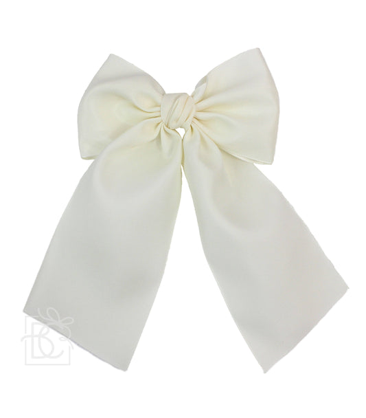 OPAQUE SATIN BOW W/ EURO KNOT & TAILS ON ALLIGATOR CLIPS: Antique White / 4.5" Large - Persnickety Shop