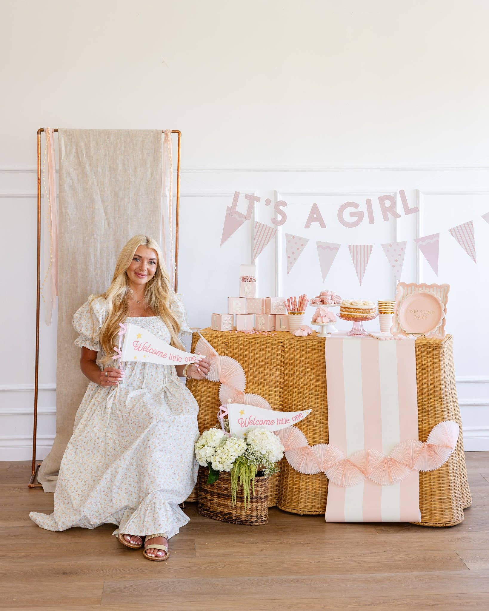 BAB1115 - Welcome Little One Pink Pennant - Persnickety Shop