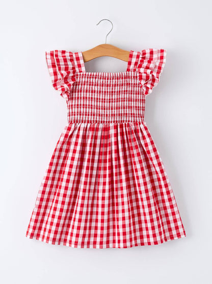 Summer Plaid Smocked Ruffle Girl Dress Sibling Outfits: 4 - Persnickety Shop