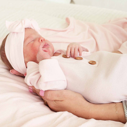 Pearl Pink Bamboo Waffle Newborn Baby Knot Gown & Hat Set - Persnickety Shop