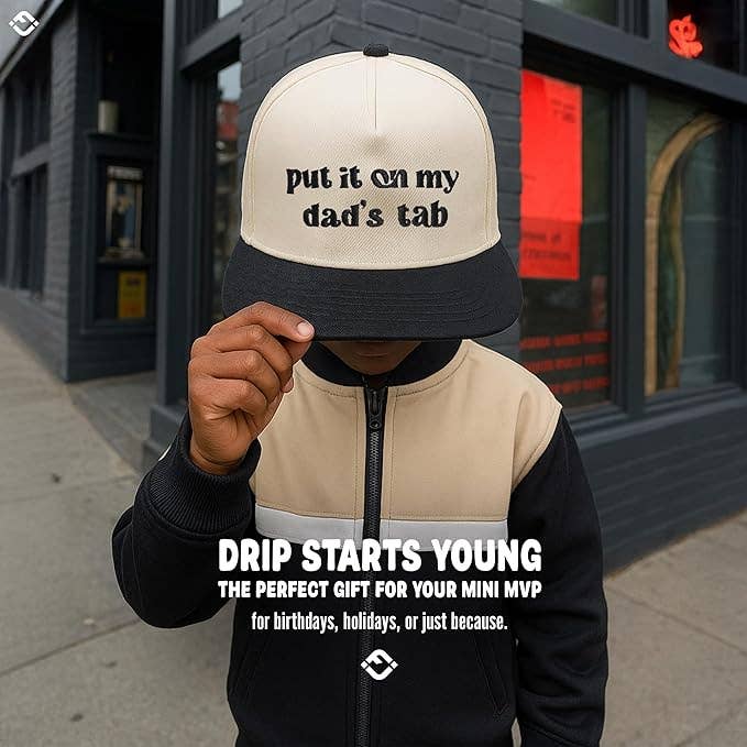 Kid/Baby 2-Tone Cap: Put It on My Dad's Tab (Black/Beige): Toddler (12-24 Months)