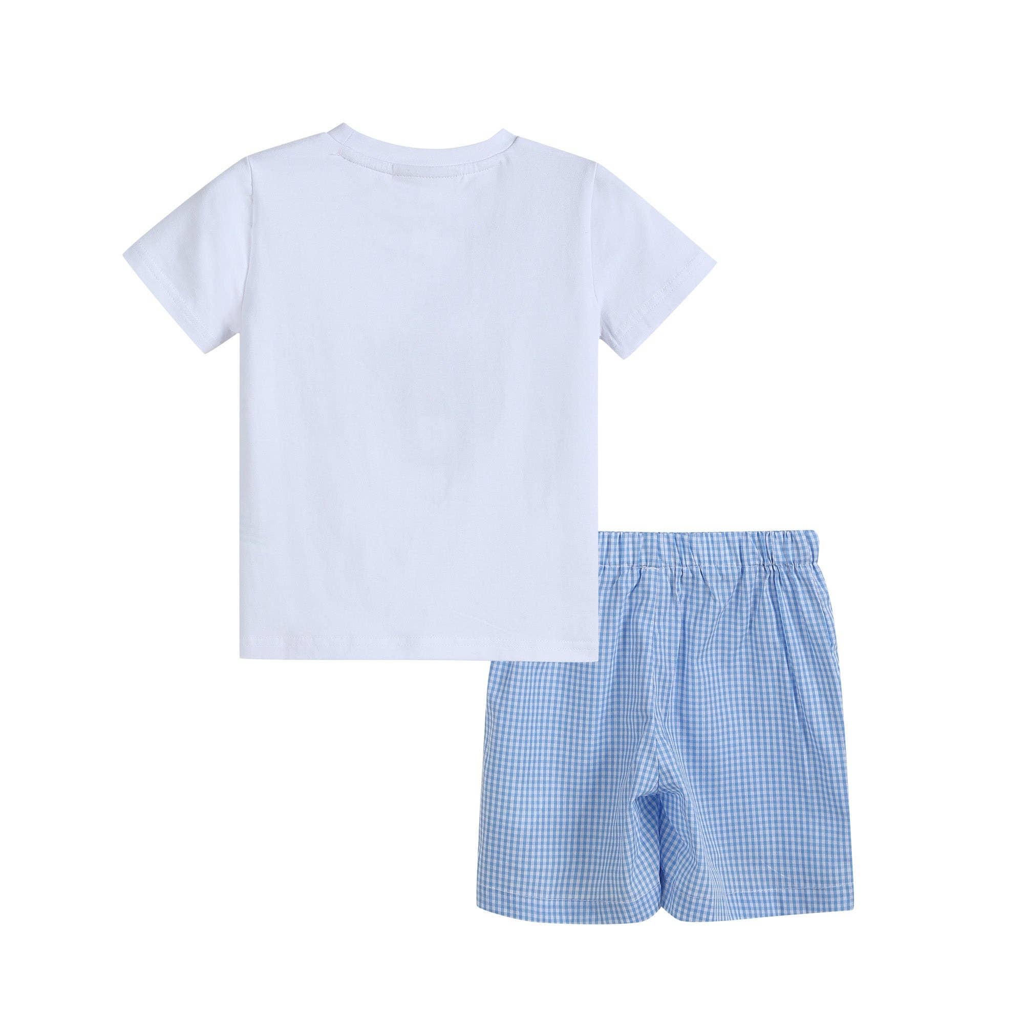 Blue Gingham Golf Hole Shirt and Shorts Set