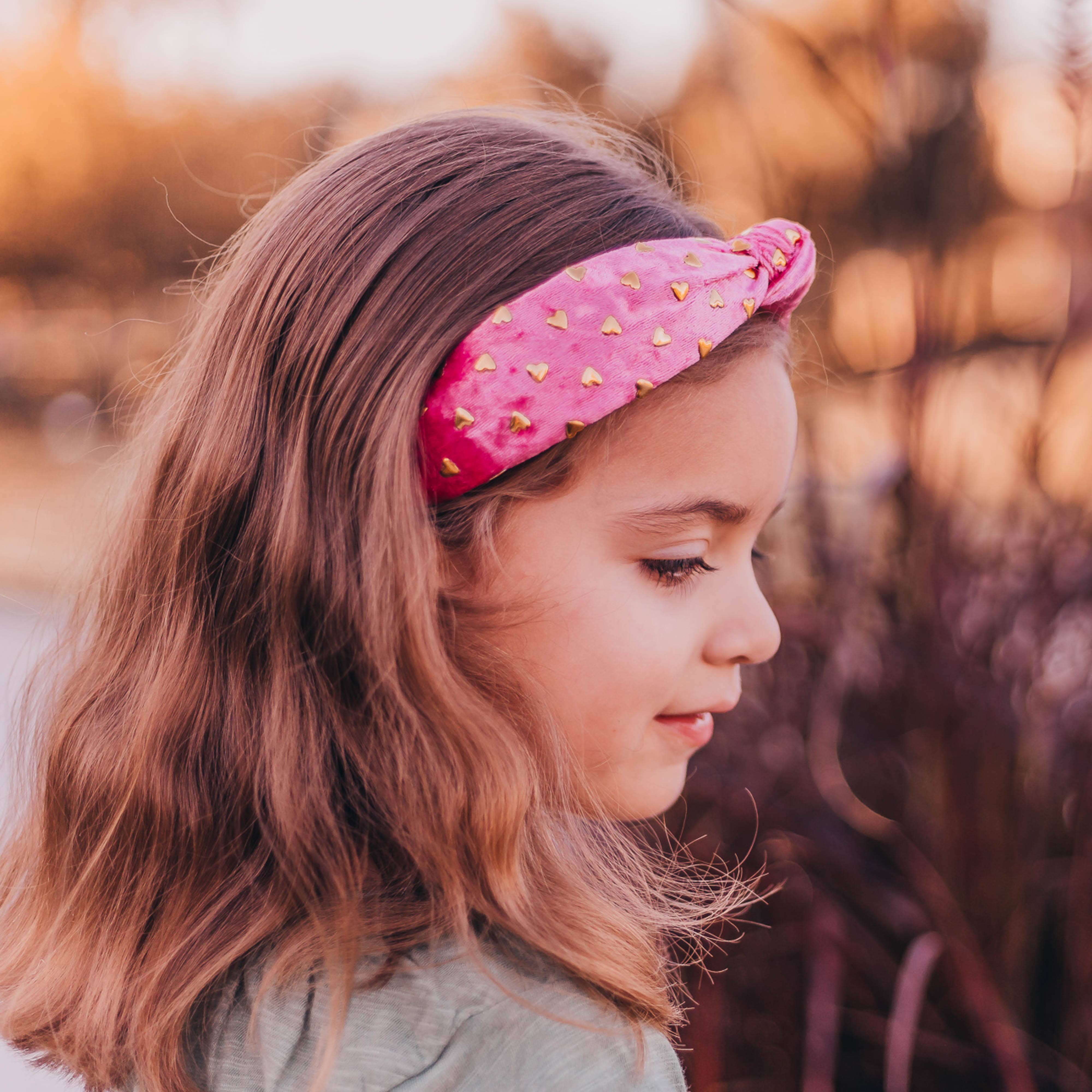 Kids Knot Headband - Gold Heart Stud Velvet Hair Accessories