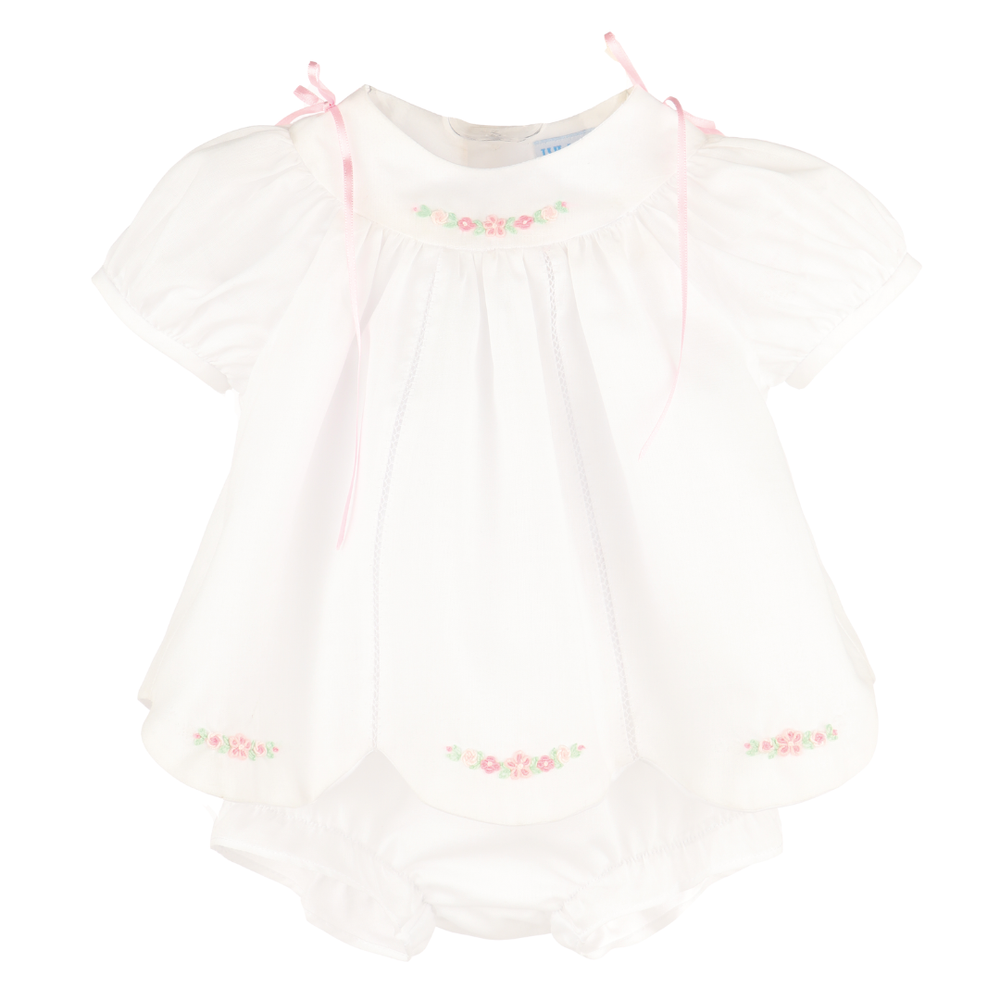 Luli & Me Pink Waves Embroidered Baby Dress & Bonnet Set - Persnickety Shop