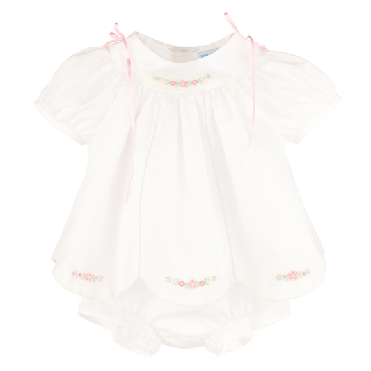Luli & Me Pink Waves Embroidered Baby Dress & Bonnet Set - Persnickety Shop