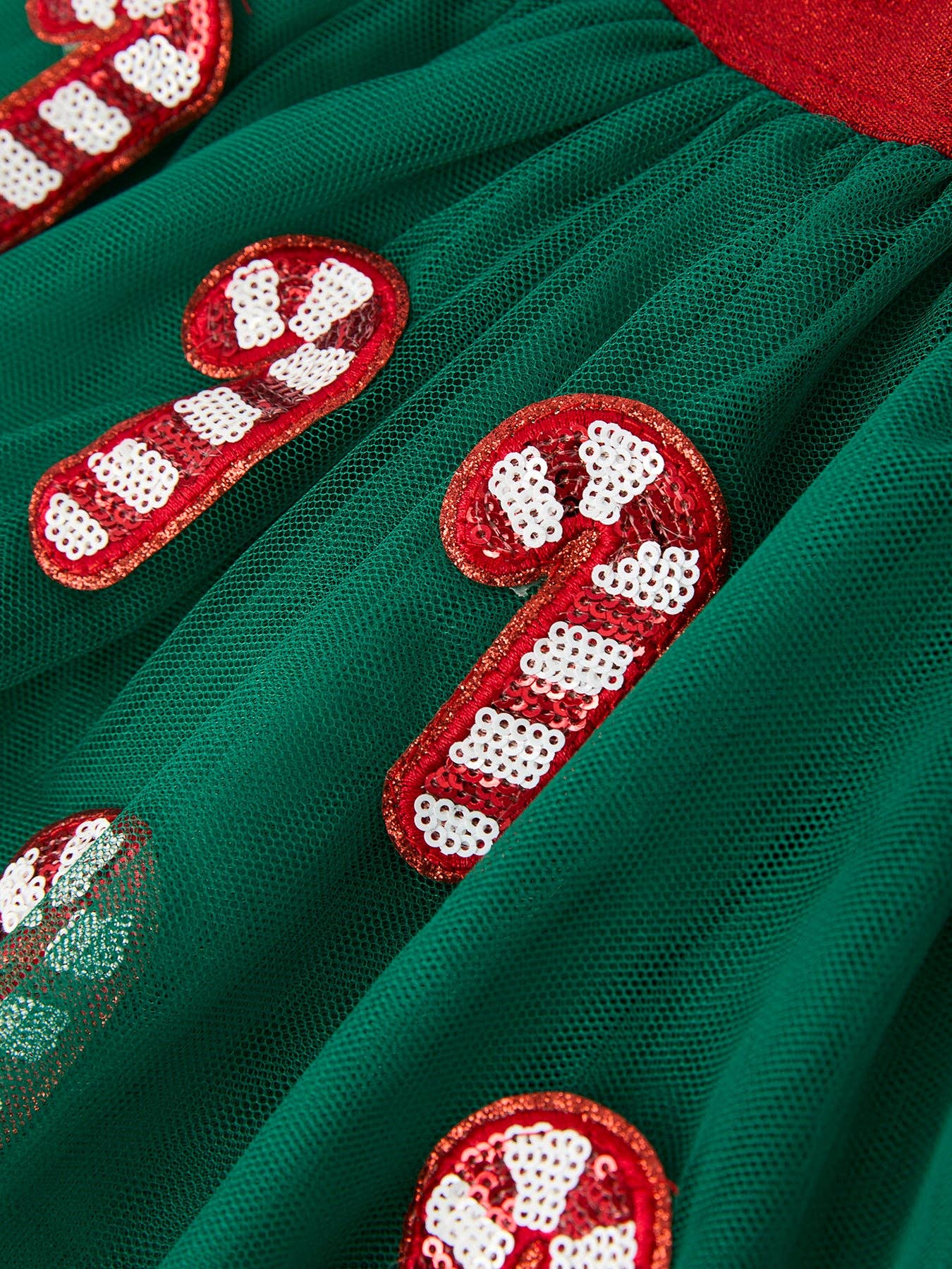 Christmas Candy Cane Sequin Applique Green Tulle Skirt: 2 - Persnickety Shop