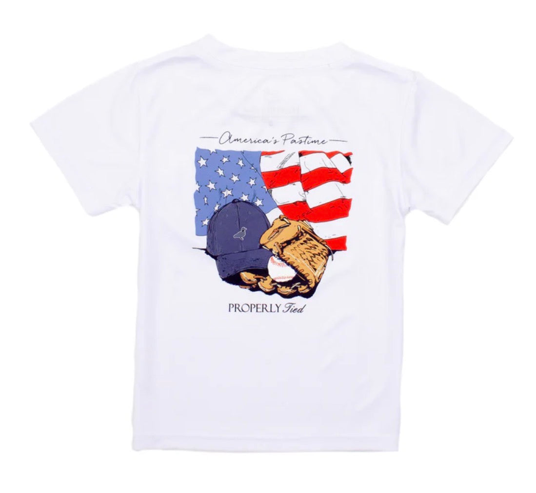 Properly Tied Boys Performance Tee SS America's Pasttime White - Persnickety Shop