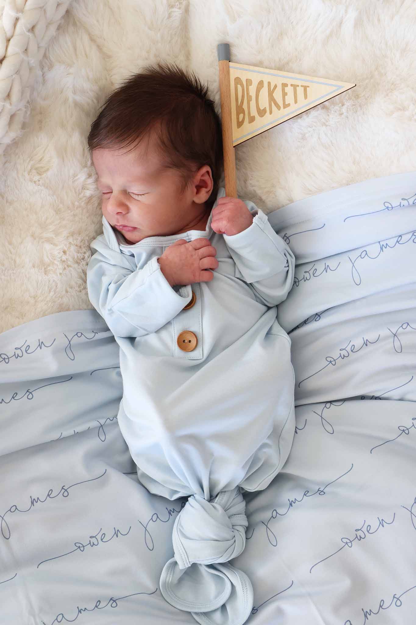 Baby Blue Newborn Baby Knot Gown & Hat Set - Persnickety Shop