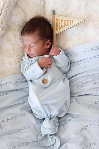 Baby Blue Newborn Baby Knot Gown & Hat Set - Persnickety Shop