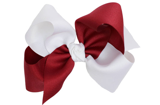 COLLEGIATE CRISSCROSS BOWS: WHITE/ CRANBERRY / 6.5" JUMBO