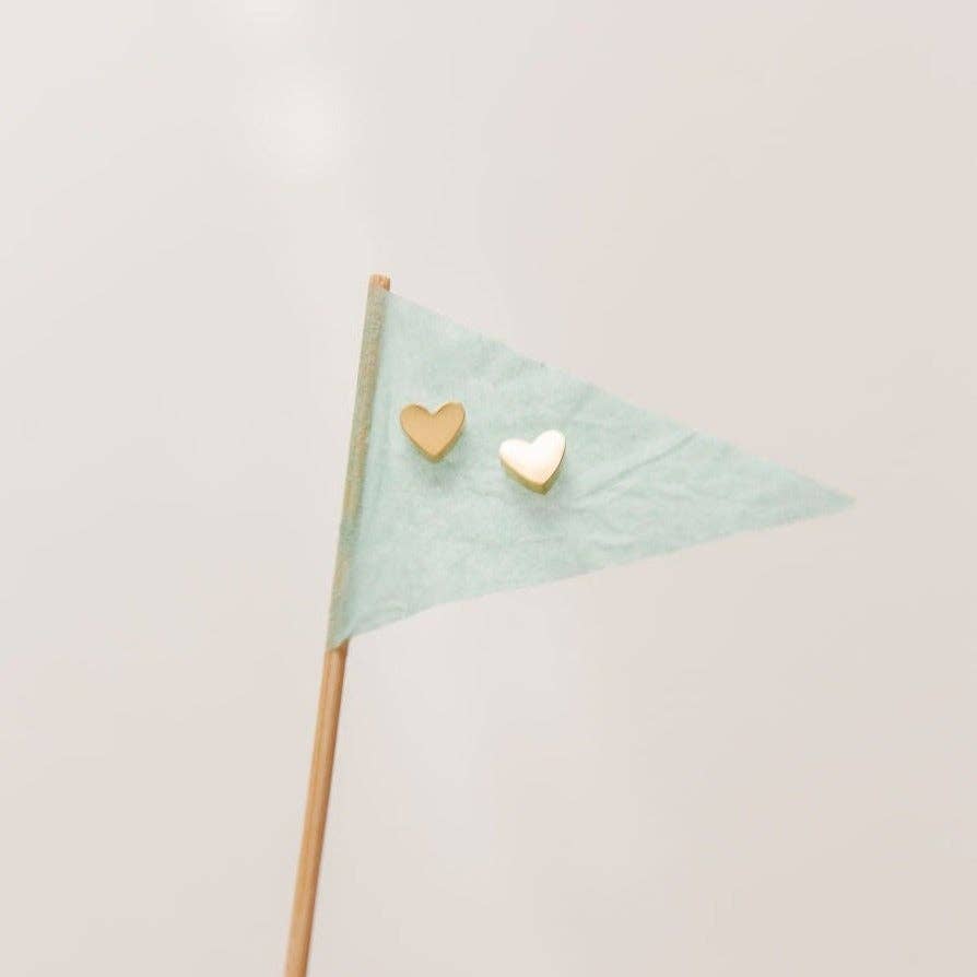 Heart Stud Earrings - Hypoallergenic, Flat Back, Girl Gift: Gold