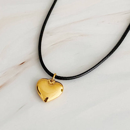 Gold Puffy Heart Necklace