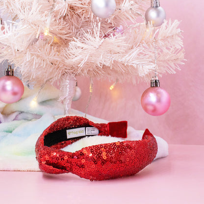 Sequin Knot Headband Red