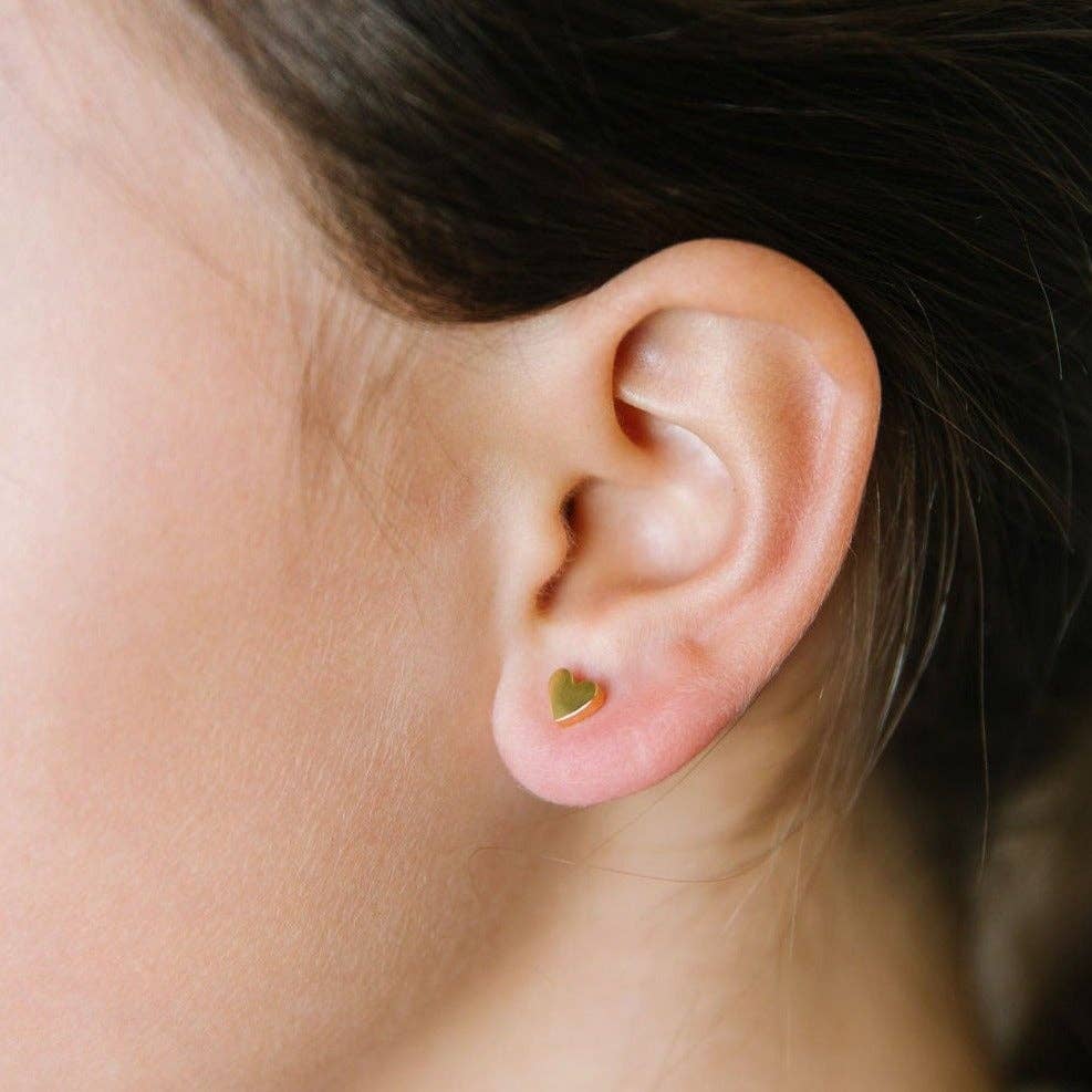 Heart Stud Earrings - Hypoallergenic, Flat Back, Girl Gift: Gold